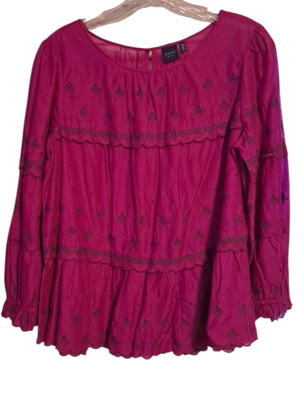 Kaari Blue Fuchsia Embroidered Peasant Tunic Top